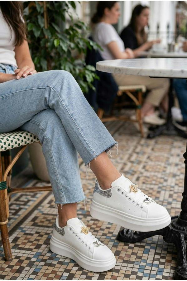 Sloane White Platform Trainers - Silver