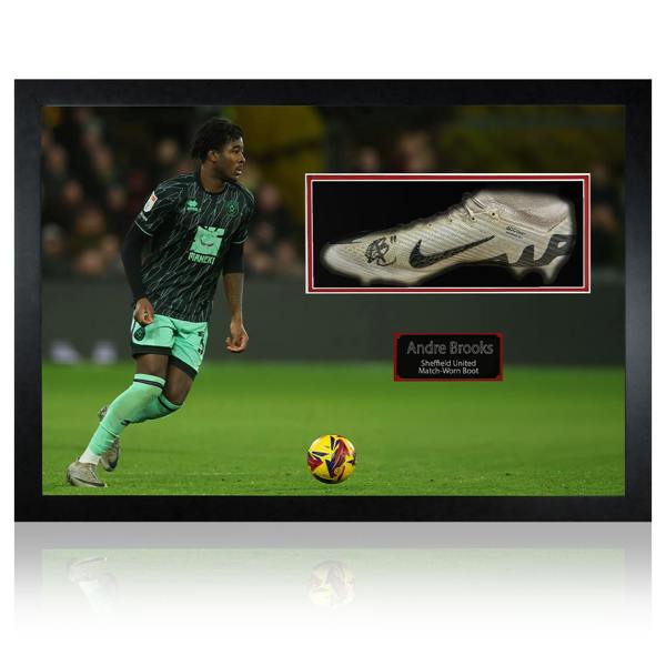 Andre Brooks Signed & Match-Worn Sheffield United Boot Iconic Frame #1