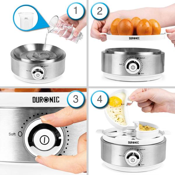 Duronic Electric Egg Boiler EB40 WE Steamer for Eggs 400W Automatic Egg Boiler Electronic Omelette Maker Poacher for 7 Soft, Medium & Hard Boiled Eggs