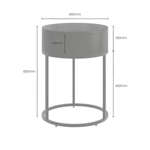 Wyld Haus Allegro Black Oak and Metal Round Bedside Table with Drawer