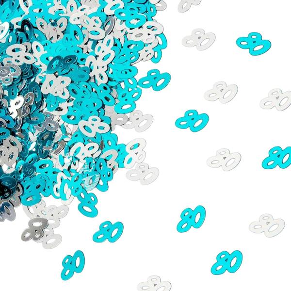 80th Birthday Blue and Silver Confetti Pack, Metallic Foil Table Decoration for Party Displays image 6