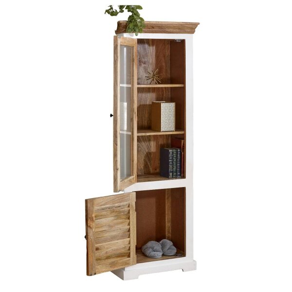 Wyld Haus Alington White and Natural Solid Wood Bookcase Display Cabinet With Shelves and Door