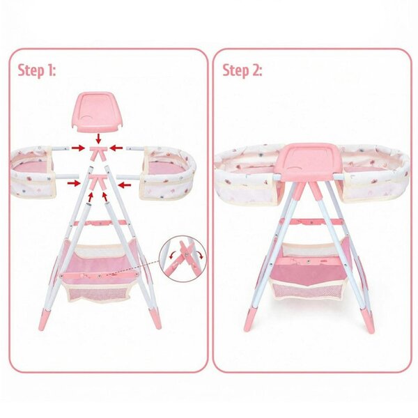 deAO Toys deAO Baby Doll Crib & High Chair Nursery Playset with 12" Soft Doll & 14 Accessories Pretend Feeding & Caring Role‑Play Set for Kids Ages 3+