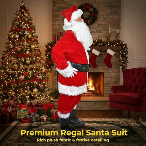 XL Deluxe Santa Claus Suit Costume Set with Hat, Wig, Beard, Gloves, Glasses, Belt and Boot Tops image 5