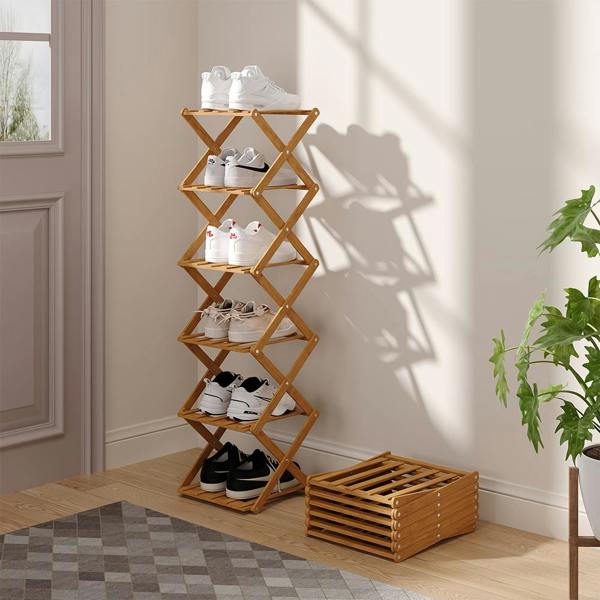 Living and Home 9/8/7/6 Tier Bamboo Folding Shoe Rack Shoe Storage Organiser