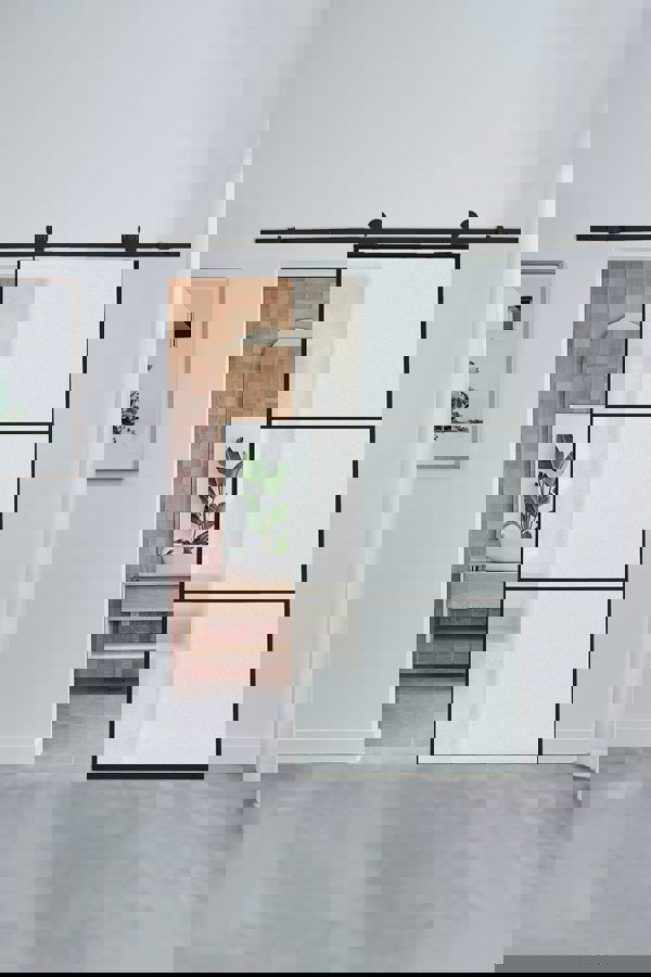 Living and Home Glass Barn Door with Sliding Hardware Kit