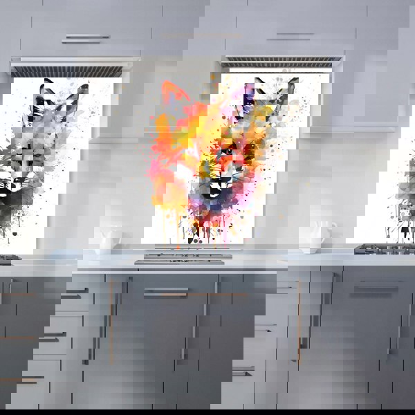 Warren Reed - Designer Watercolour Splashart Fox Face Kitchen Splashback