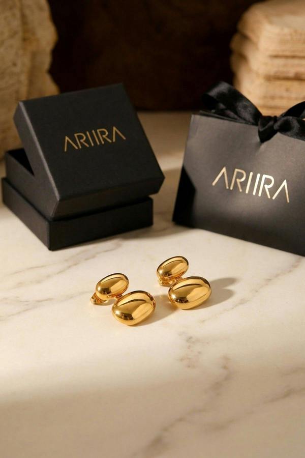 ARIIRA Reena Gold Tone Double Oval Huggie