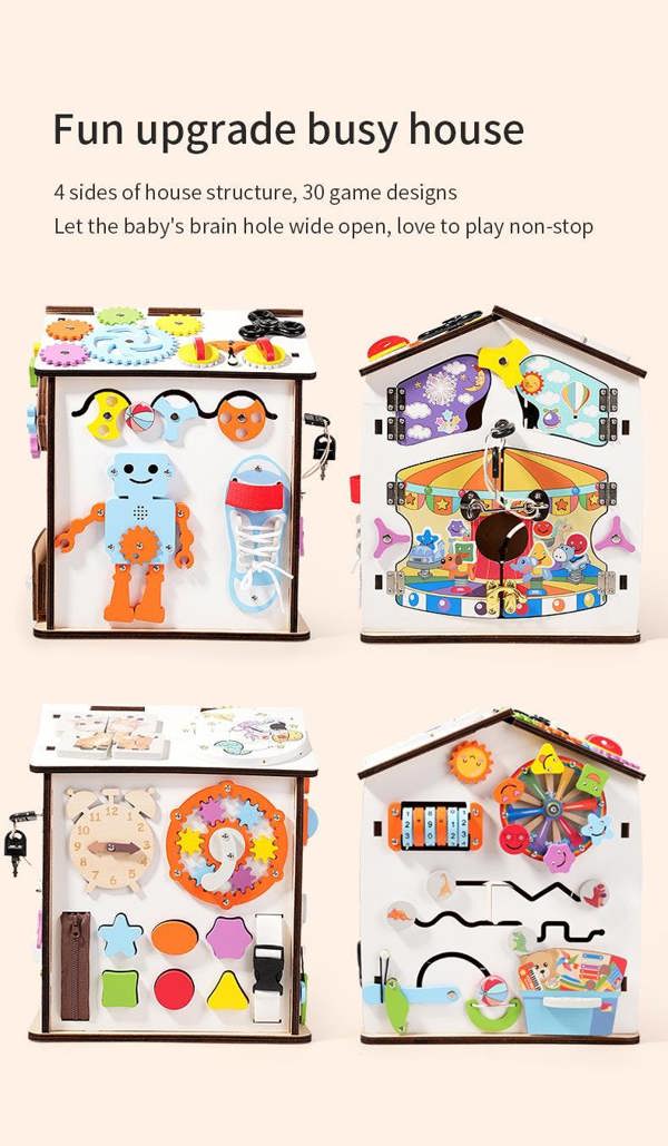 Dyzi Montessori Busy House Educational Sensory Toy for Toddlers Develops Fine Motor Skills