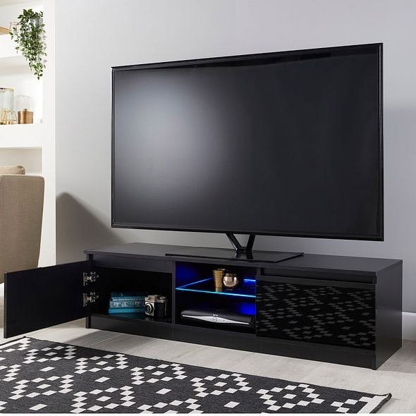 MMT Furniture Designs Modern TV Stand Cabinet Black 140cm Matt Gloss Suitable for 42-65 Inch TV's