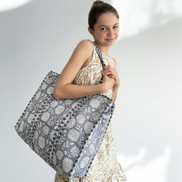 Hayley & Co Grey Flower Quilted Cotton Shoulder Bag