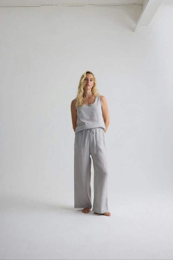 Pretty You London Relaxed Linen Wide Leg Trousers In Harbor Mist