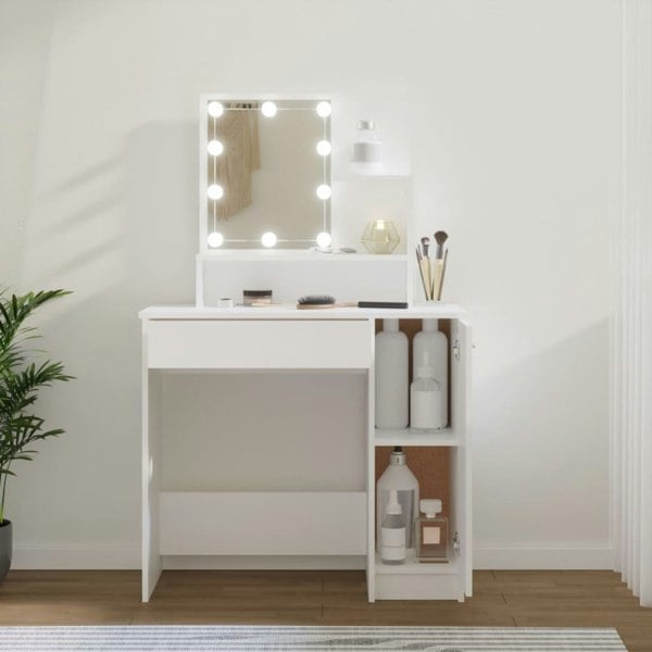 Berkfield Dressing Table with LED White 86.5x35x136 cm