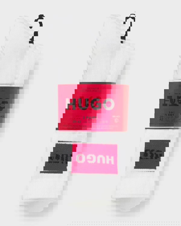 HUGO 3-Pack Quarter Length Combed Cotton Ribbed Mens Socks  - White 100