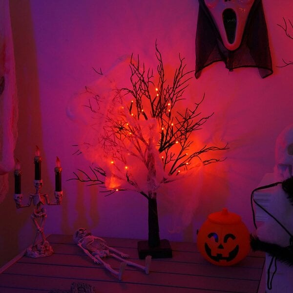 smartbies Pack of 2 Halloween Decoration Pre-Lit Black Twig Tree with Lights, Battery or USB Powered