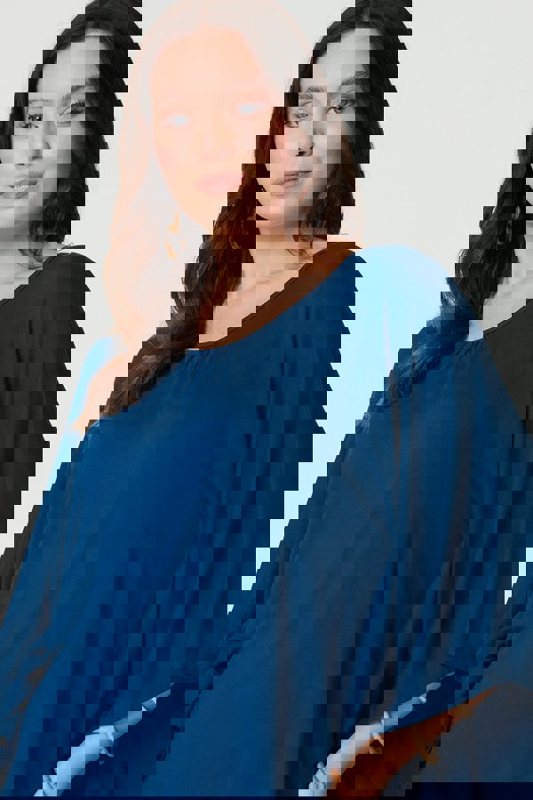 Blue | Plain Round Neck 3/4 Batwing Top