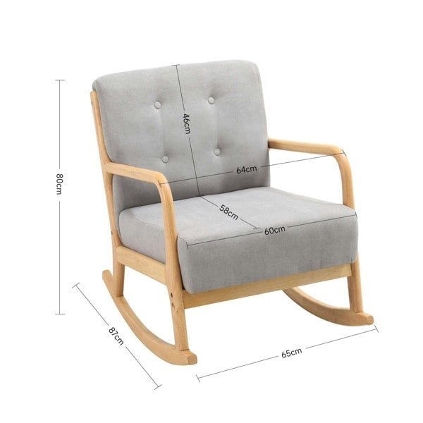 Grey Linen Rocking Chair Upholstered Seat Lounge Chair with Pillow Rocking Chairs Living and Home