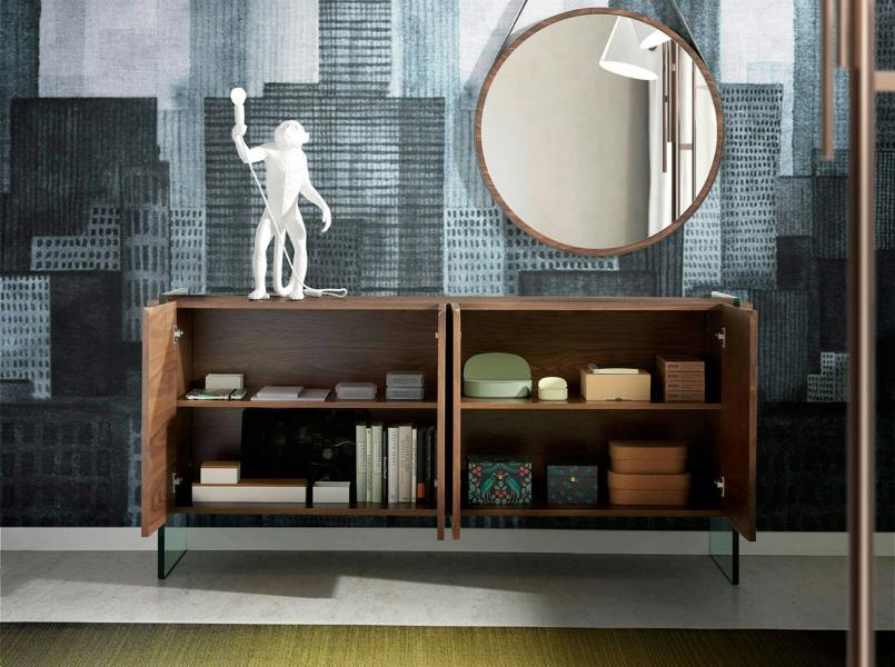 Angel Cerdá Walnut and tempered glass sideboard 3057
