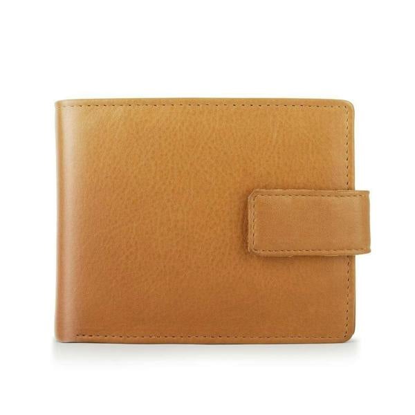 Front view of Cognac leather wallet on a white background