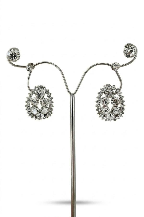Zahra Embellished Earrings - Silver_wb