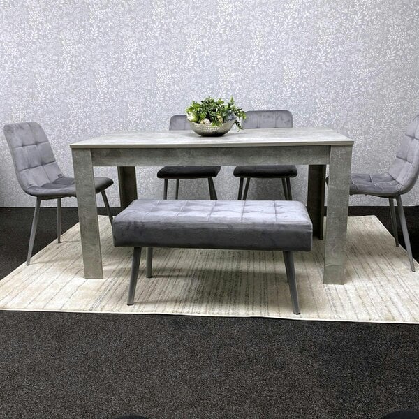 Kosy Koala Wooden Grey Dining Table Set with 4 Grey Velvet Chairs and 1 Grey Bench - Dining Room Furniture