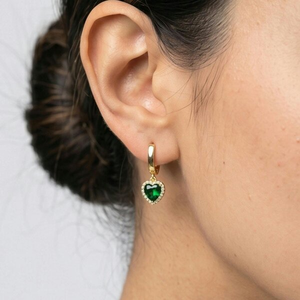 Uchi & Soto Kokoro Green Heart Hoop Earrings