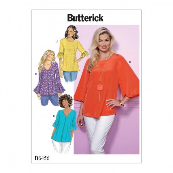 Butterick Sewing Pattern 6456, Tops for Women, A5 (6-8-10-12-14) - Easy