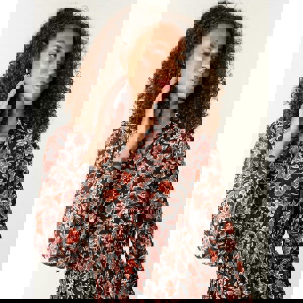 Blue Vanilla Floral Printed Shirred Waist Midi Shirt Dress