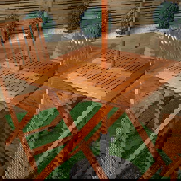 Samuel Alexander Outdoor 2 Person Folding Wooden Garden Dining Table Chairs Grey Parasol and Base Set