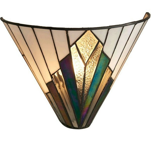 Tiffany Glass Wall Light Cream & Iridescent Black Shade Interior Sconce i00238 Loops
