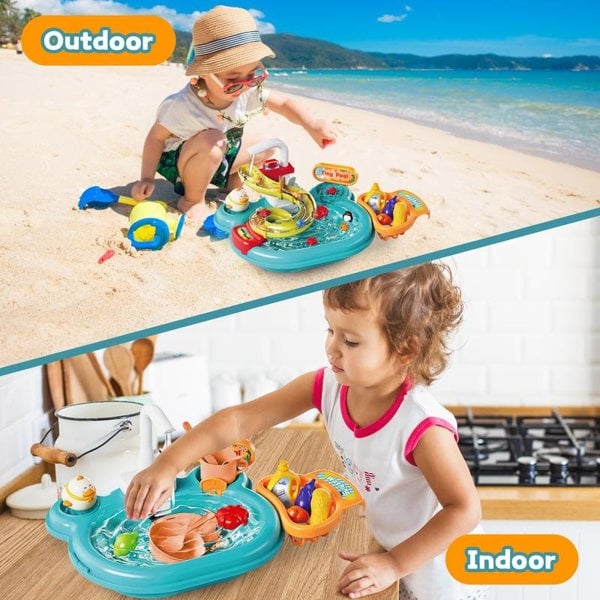 deAO Toys Kids Water Play Table with Fishing Game Slide