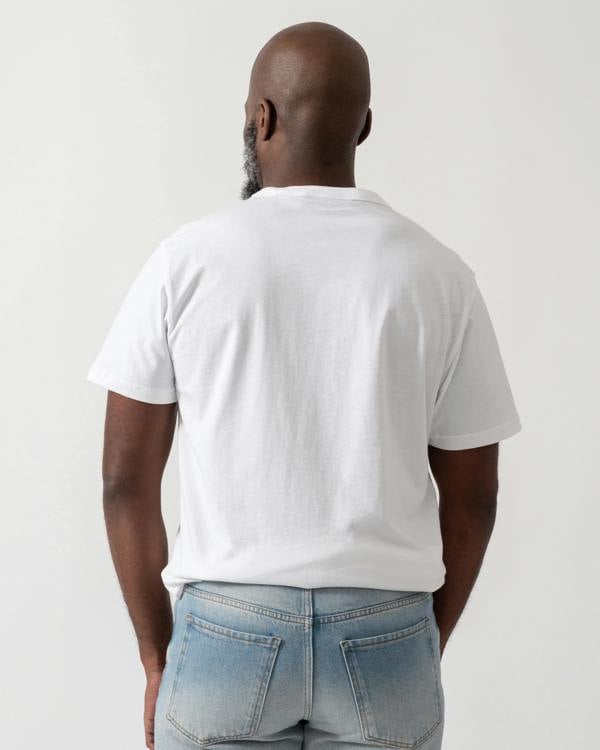 Back shot of a Model wearing a Belstaff Surface Mens T-Shirt in White