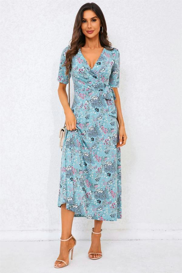 FS Collection Floral Print Jersey Midi Dress In Blue