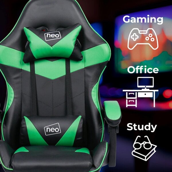 Neo Green & Black PU Leather Gaming Chair with Footrest