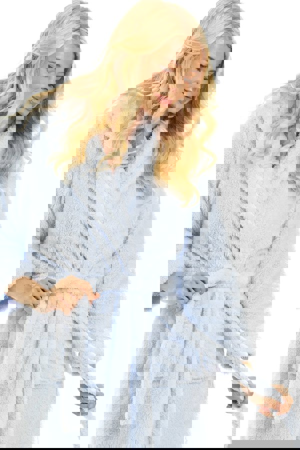 Camille Womens Ice Blue Supersoft Fluffy Fleece Hooded Robes