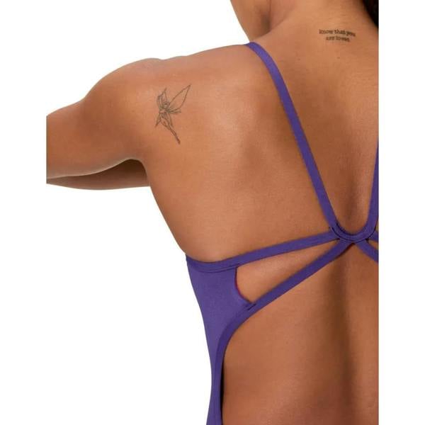 Speedo dark purple club training solid web back swimsuit with cutout design