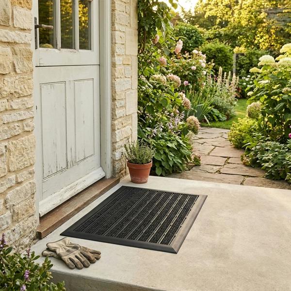 Nicoman Integrated Brush Strip Door Mat with Elevated Drainage Design