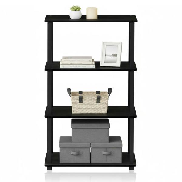 WALPLUS Durable Turn-S-Tube 4-Tier Multipurpose Shelf Display Rack with Square Tube, Espresso/Black for Entryway