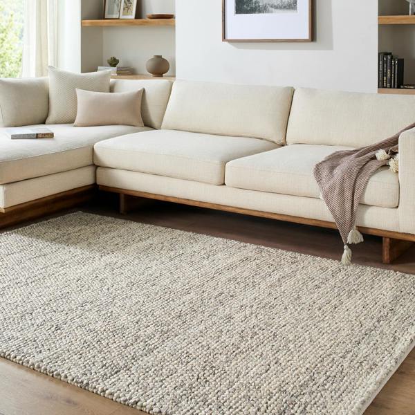 Livabliss Hazar-Hand Woven Taupe Charcoal Beige Wool Global Fringe Rug