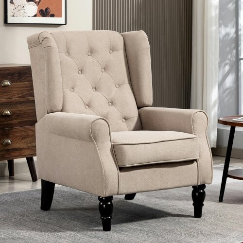 HOMCOM Accent Armchair Home Furniture Retro Tufted Club Fabric Dark Blue - Retro vintage - Accent Chair - Beige