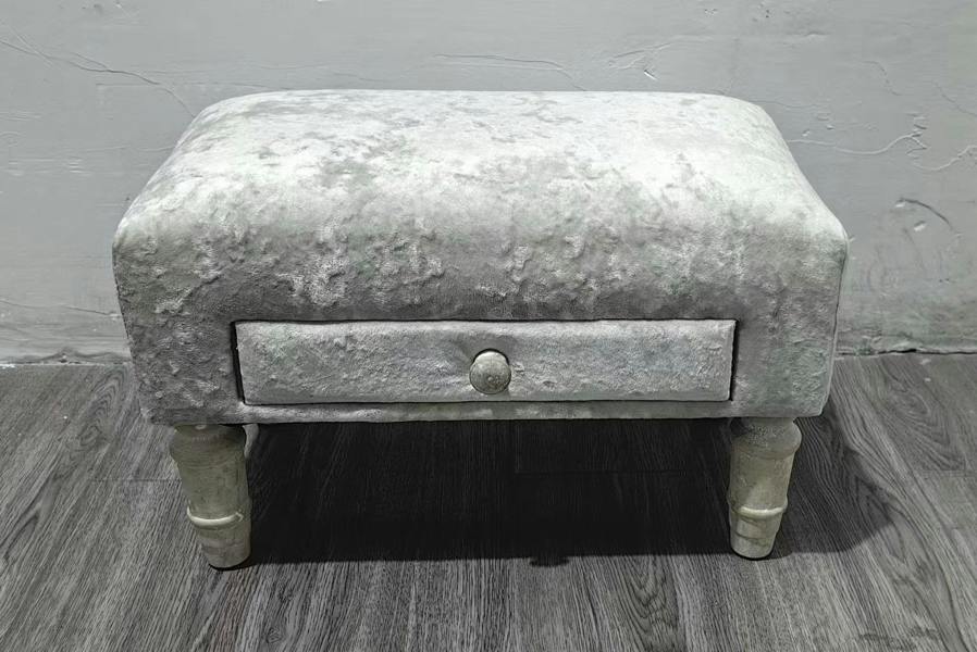 CREAM VELVET FOOTSTOOL WITH DRAWER