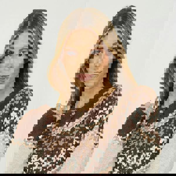 Brave Soul Taupe Crew Neck Fairisle Knit Cardigan - Taupe Image 4