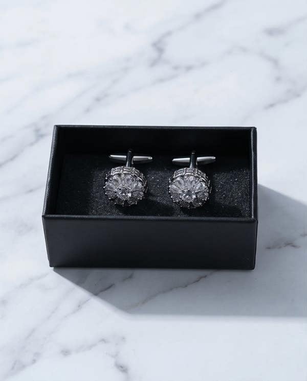 Radiant Crystal Flower Burst Cufflinks