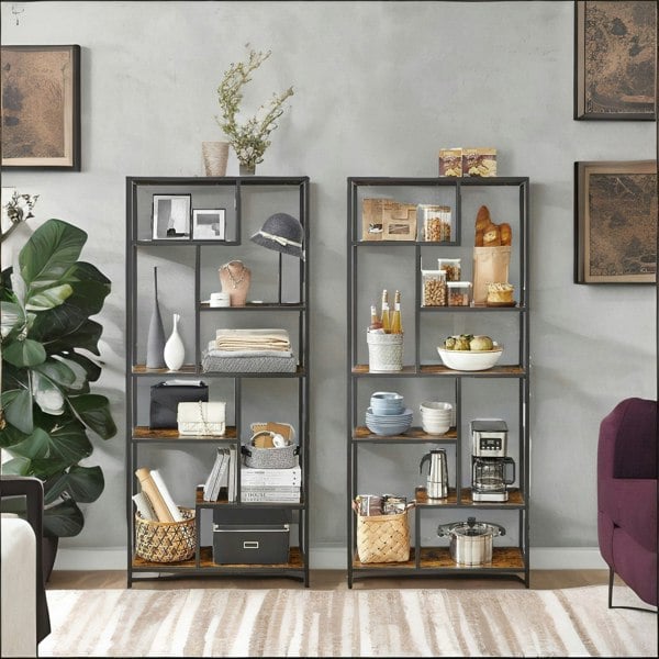 Rafaelo Mobilia 175CM Tall Industrial Bookcase With 6 Tiered Shelves