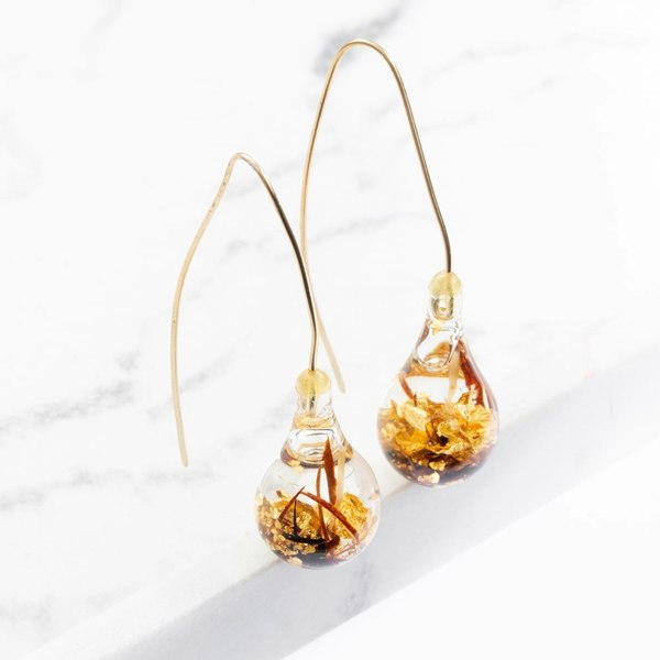 T. H. Baker Gold Plated Bubble Leaf Dropper Earrings TMERG XSG