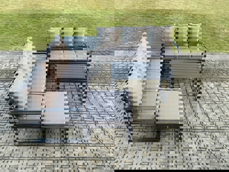 Fimous Aluminium 5 Pieces Outdoor Garden Furniture Lounge Sofa Set with Oblong Coffee Table Big Footstool Side Table Dark Grey