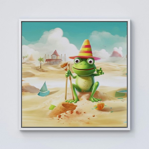 Warren Reed Happy Frog On A Beach Holiday Framed Canvas