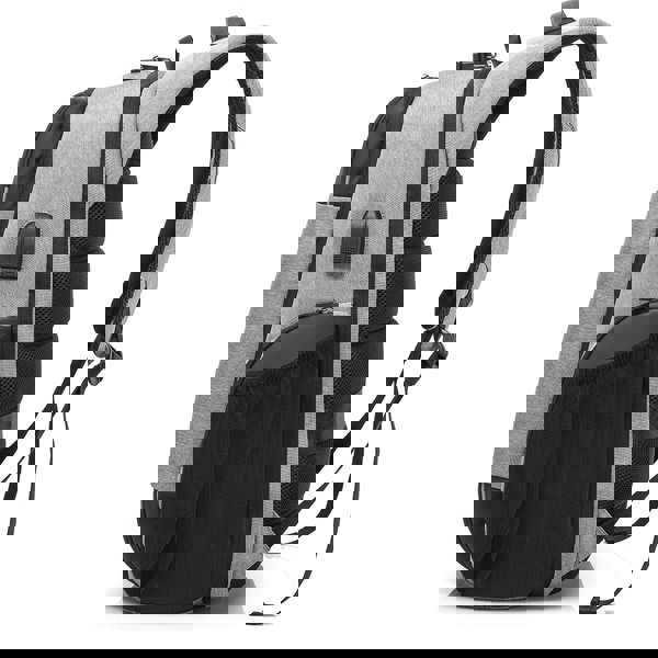 Gray and black backpack with USB port on a white background best travel laptop backpack multi-functional