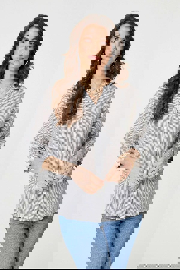 White | Pinstripe Relaxed Button Back Blouse
