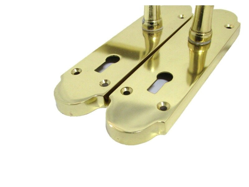 EDH Door Hardware Brass Finish Epsom Victorian Scroll Lock Door Handle on Shaped Back Plate +